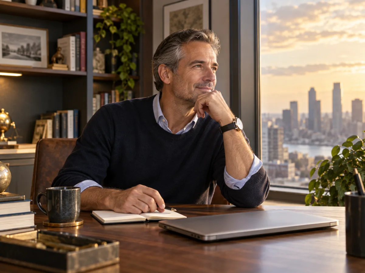 Editorial image of a mature man reflecting on whether matchmaking fits his life