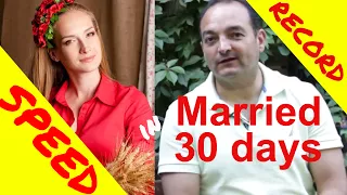Split-screen thumbnail: a woman in red on the left and a man on the right, with bold red text 'Married 30 days' and yellow 'SPEED' and 'RECORD' banners indicating a fast-marriage topic.